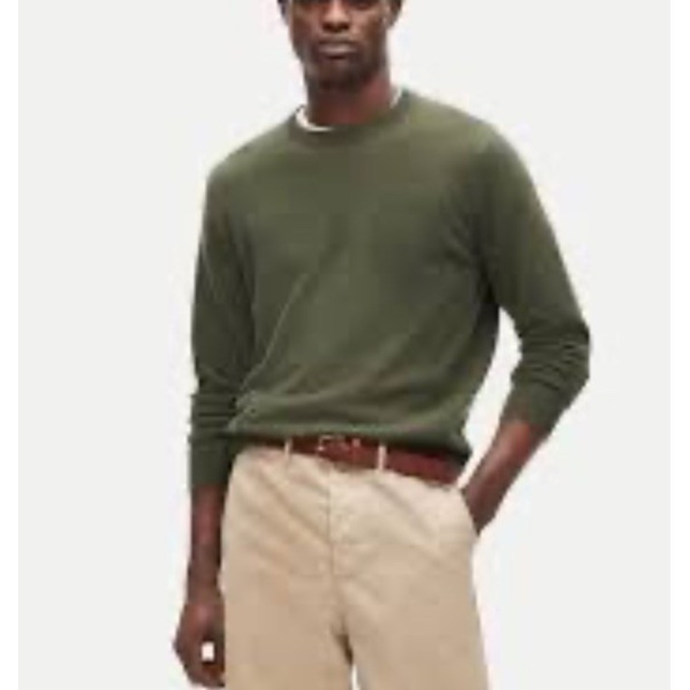 J Crew Cashmere Sweater Men's Large Heather Olive Long Sleeve Crewneck Luxury